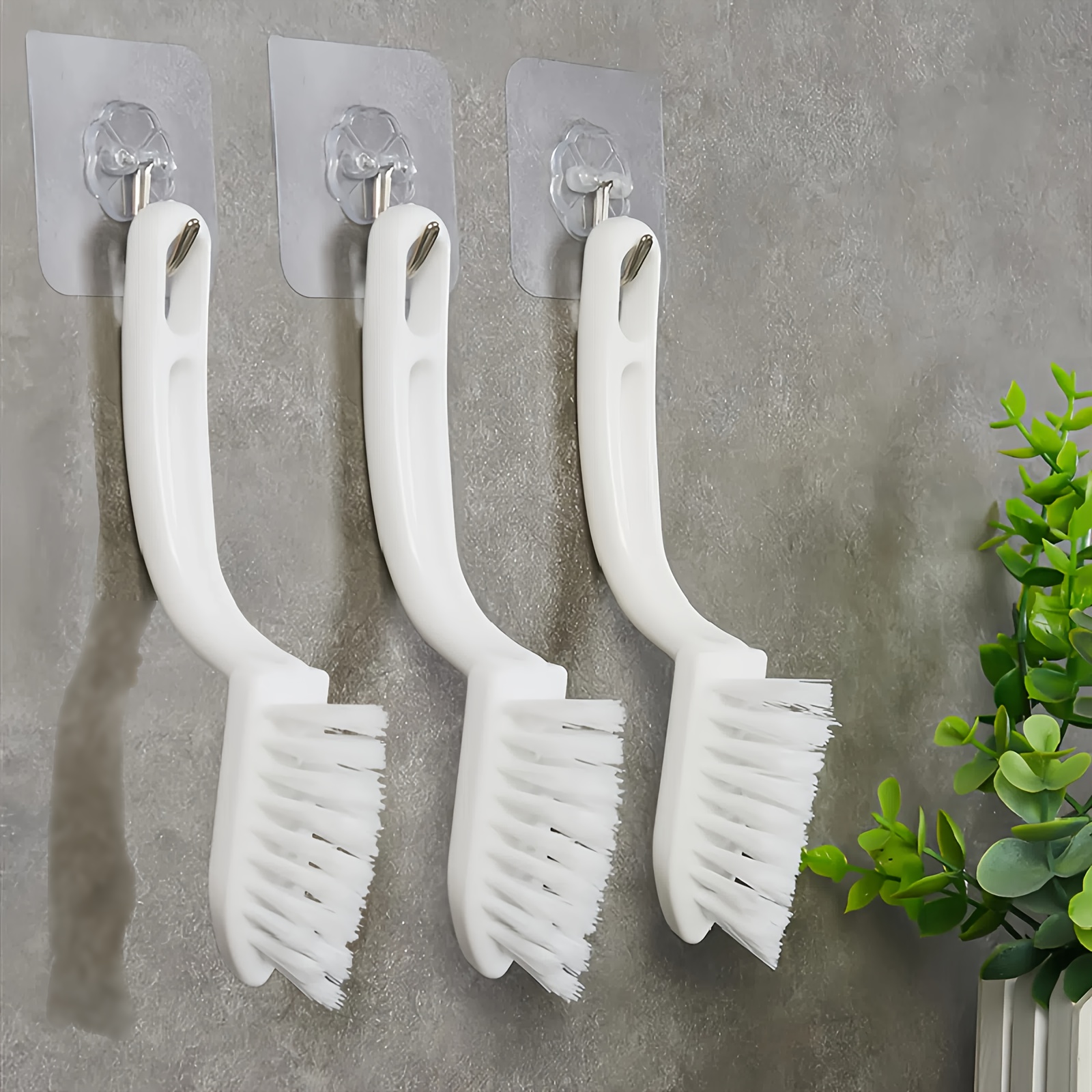 TEMU 3pcs White Crevice Cleaning Brushes, Suitable For Cleaning Windows, Bathroom Floors, Household Tiles, In Bathrooms And Kitchens, Handheld Tile
