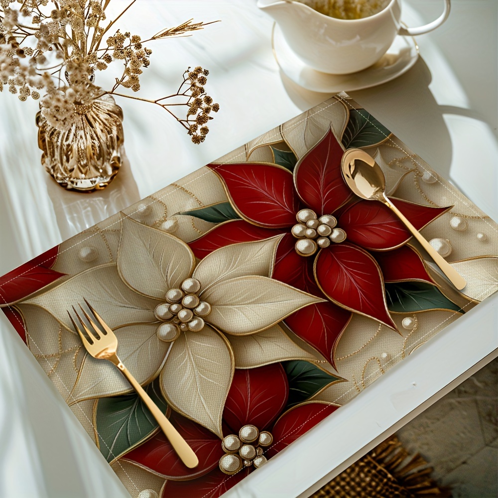 

4pcs Christmas Placemats, Table , Rectangular And Restaurant Decor,