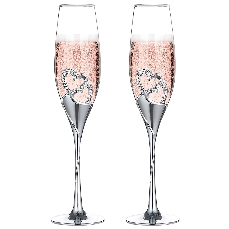 2pcs Wedding * Glass Set, Bride and Groom Toasting Flute Glasses Pack of 2  with * Rimmed Hearts Decoration for Wedding, Anniversary, Special  Occasions, Party Birthday Banquets, Engagement Gift