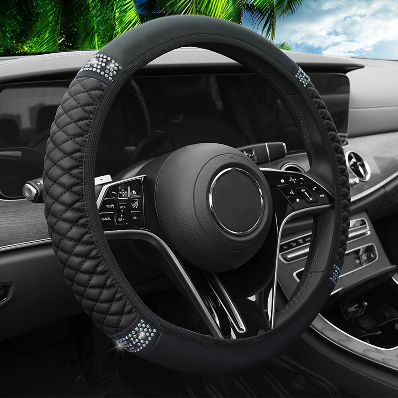 

Polyester Fiber Car Steering Wheel Cover – Bling Rhinestone, Soft Grip, Non-slip, Heat-resistant, Cold-resistant, Universal Fit Without Inner Circle