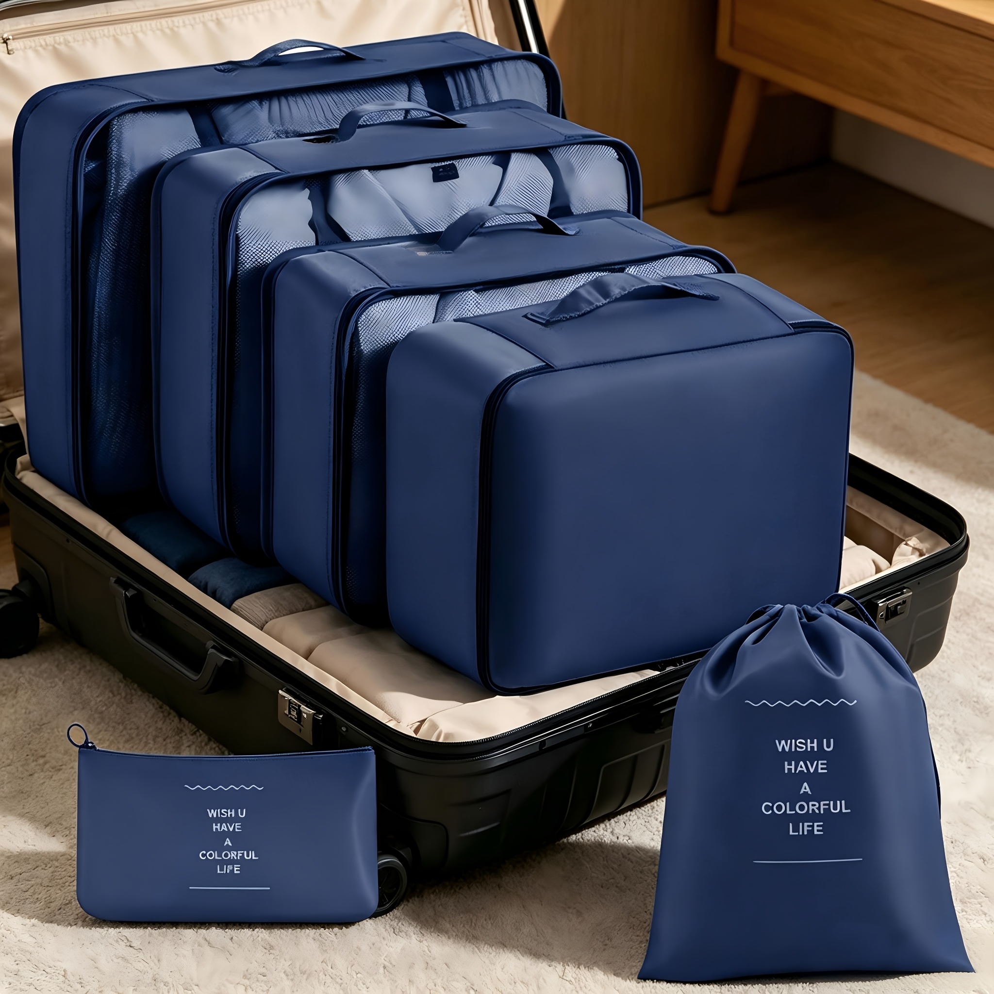 TEMU 6pcs Travel Storage Package, Multifunctional Luggage Organizer Bag Including Laundry Bag, Portable Storage Small Bag, Essential Travel Supplies