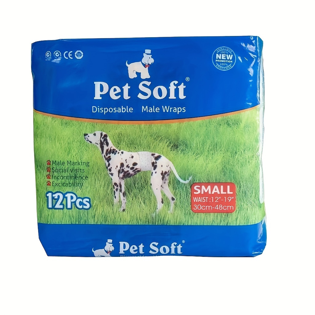 TEMU [ 12pcs Male Dog Disposable Diapers], Dog Male Diapers, Pet Soft, Ultra-absorbent, Leakproof, Puppy Training, Elderly Dogs Incontinence, Strong