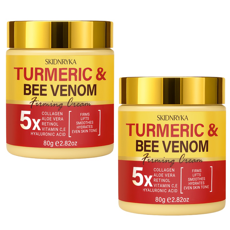 TEMU 2pcs Turmeric Bee Venom Moisturizing Cream Set, Firming And Lifting, Contains Hyaluronic Acid, Vitamins C + E, And Collagen, Nourishing Day And