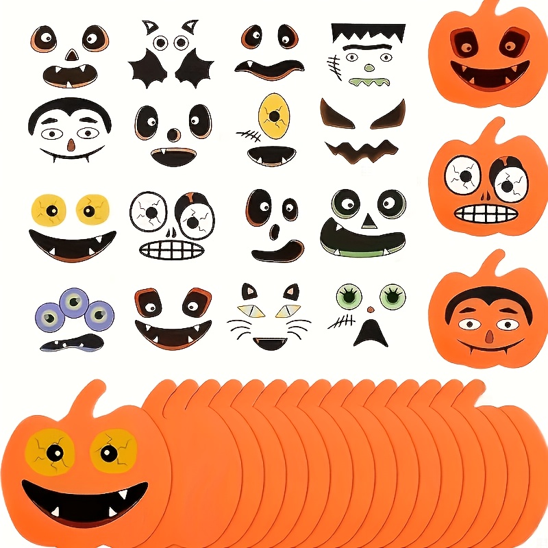 TEMU Halloween Foam Pumpkin Sticker Craft Set, 32pcs Pumpkin Face Self-adhesive Stickers, Pumpkin-shaped Foam, Pumpkin Decoration For Halloween Craft
