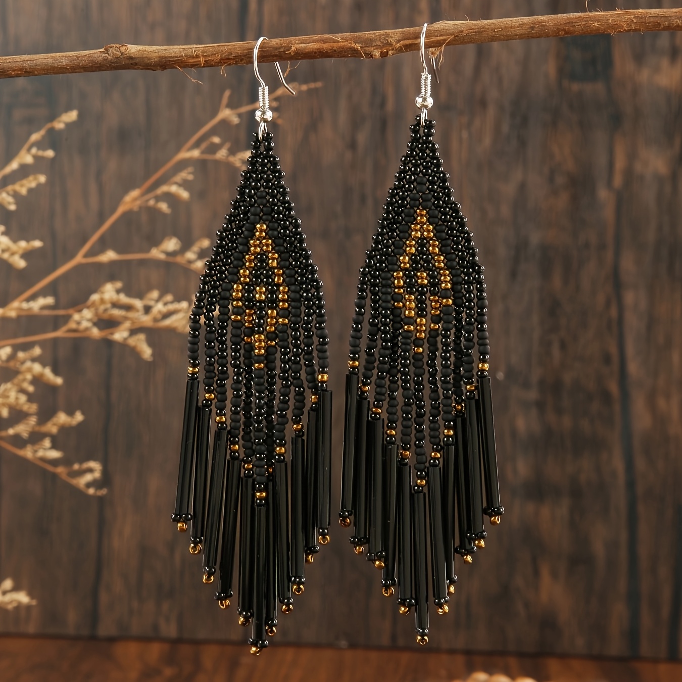 Bohemian Beaded Tassel Drop Earrings, Vintage Inspired