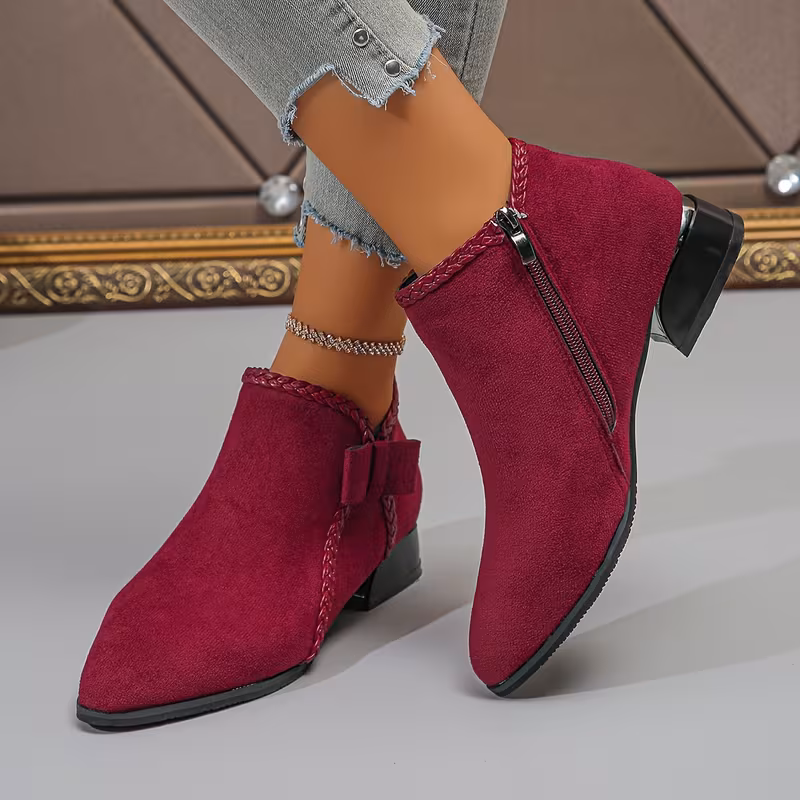 new autumn winter heel ankle boots for women pointed toe single shoe with bowknot fashion versatile chunky side zipper details 6