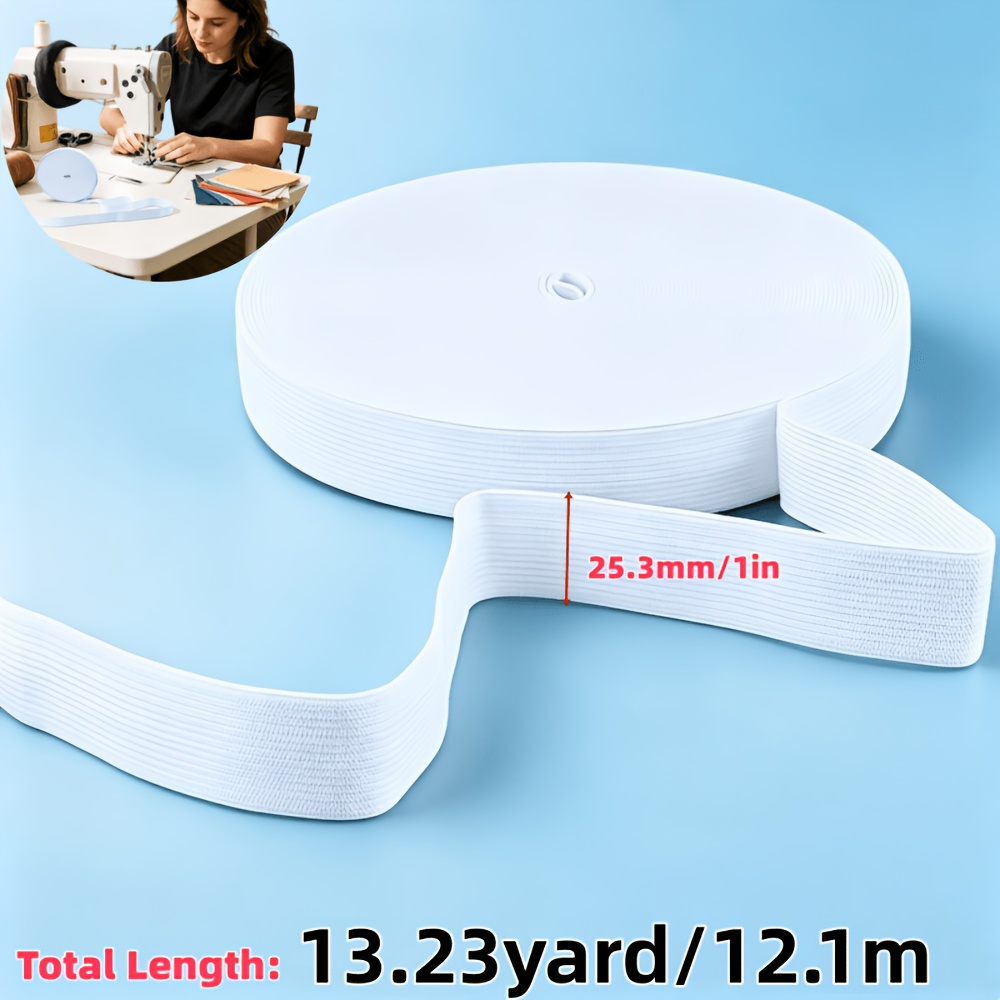 TEMU 1 Roll (13.) White 1 Inch Wide Knit Spool Elastic Cord - High Stretch Suitable For Sewing Waistbands, Diy Crafts, Pants Making, Garment ,