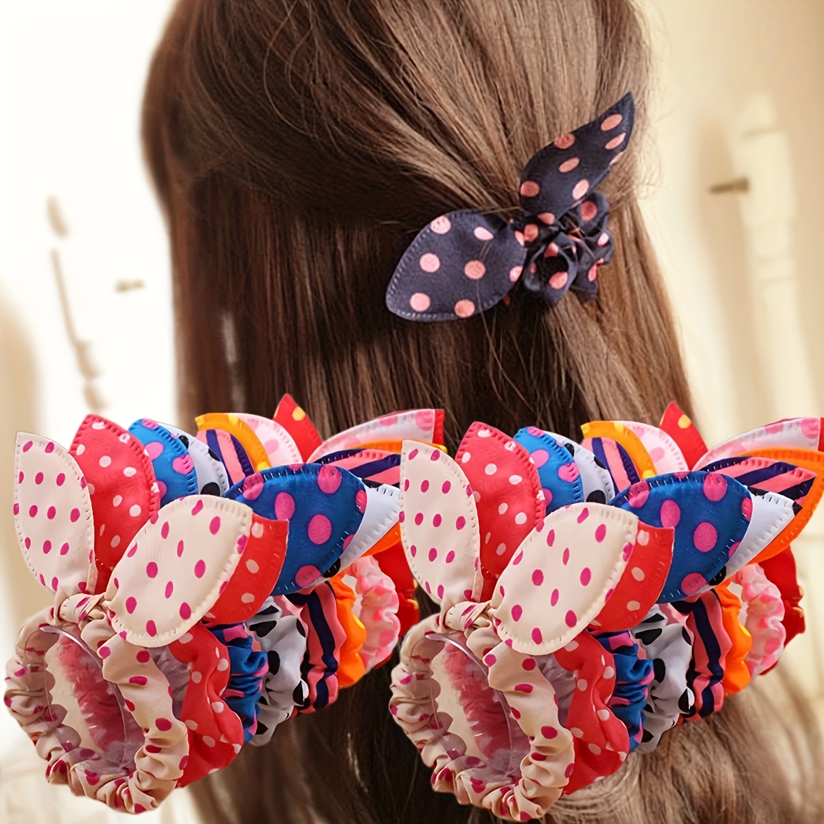 10 Haargummis Für Mädchen Mit Kaninchenohren-Design – Gepunktet, Ca. 15 Cm Lang, Weich & Süß