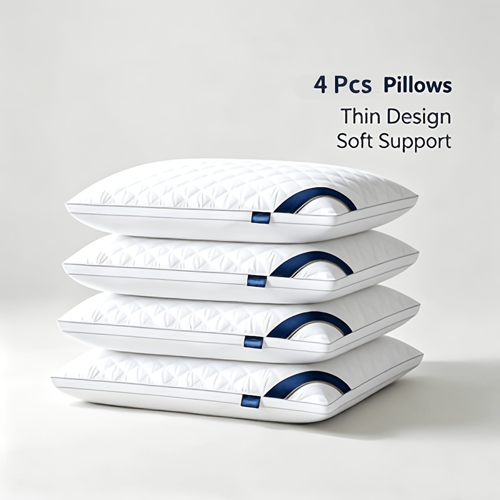 Image of 2/4pcs Luxury 5- Pillows, Quilted Neck Support Pillows, High-density Non-sagging Pillows, Modern Stylish Design, Perfect For Bedrooms And Living Rooms, Essential Daily Home Bedding Supplies