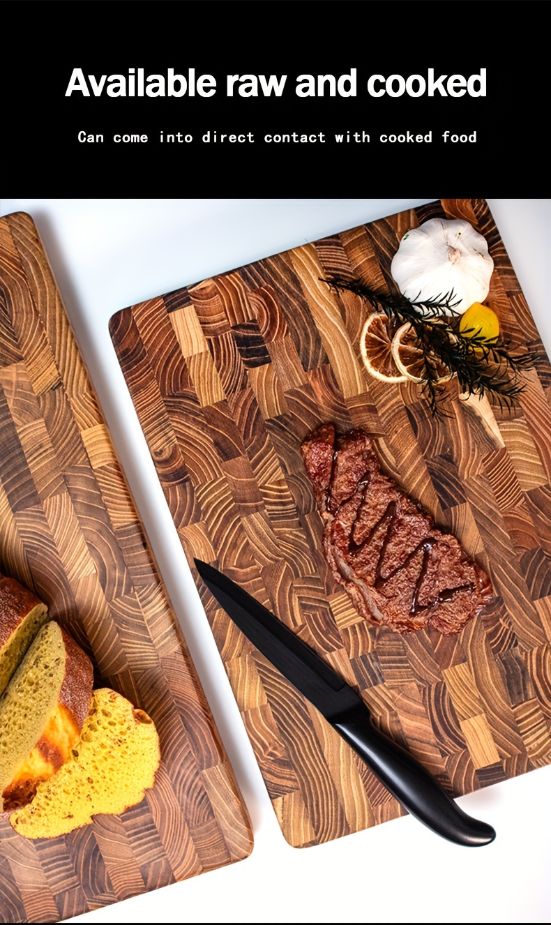 solid teak wood cutting board rectangular chopping board for kitchen high quality     creative splicing design ideal for christmas halloween easter hanukkah thanksgiving details 3