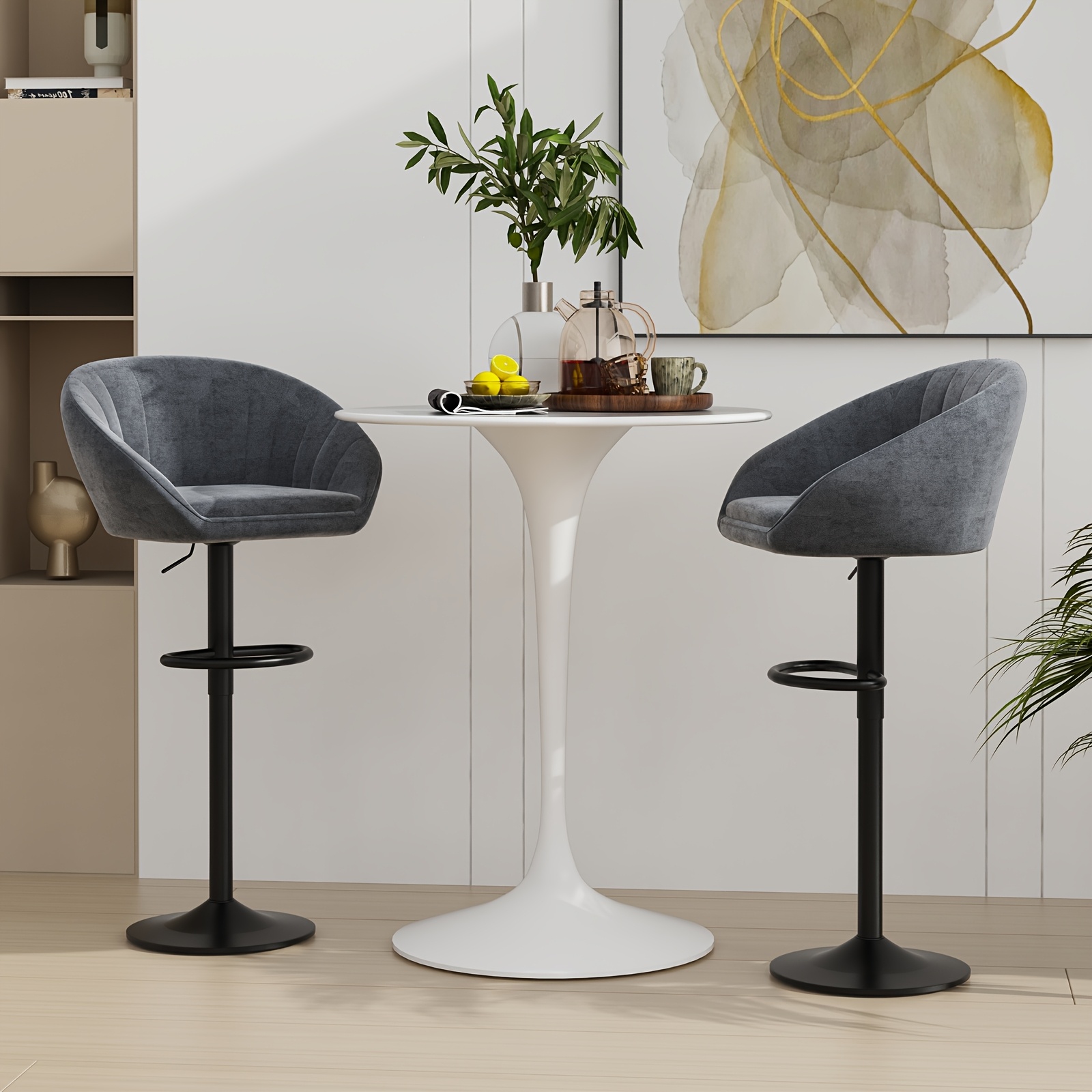 TEMU 2-pack Velvet For Bar Stool, 360-degree Swivel, With Footrest, Adjustable Height 60-82cm, Soft Low Backrest, Suitable For Bar, Living Room,