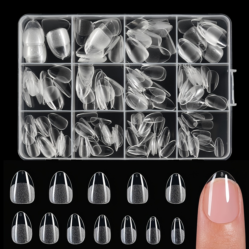 TEMU 216pcs Acrylic Soft Gel Nail Tips, Unfiled Thin Semi-matte Seamless Transparent False Nails, Short Square Almond And Long Square Almond Shapes,
