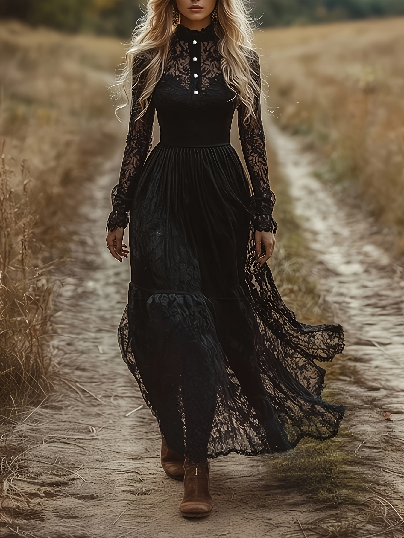 chinese dress ladies Steampunk Long Sleeve Lace Dress – Australian Steampunk Bazaar main image 1