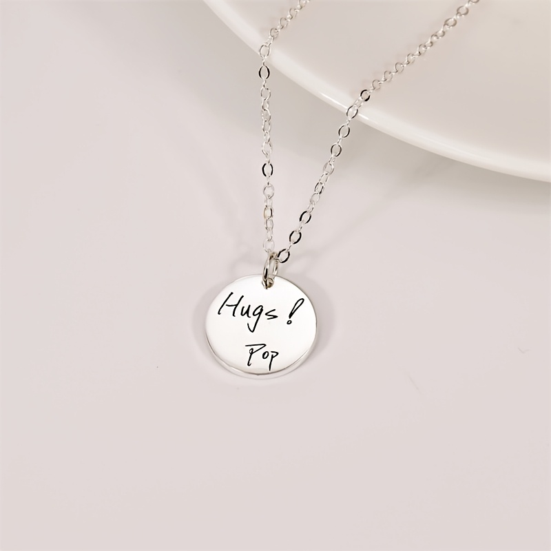 TEMU Customized Handwritten Signature Disc Necklace, Personalized Commemorative Jewelry, Authentic Handwriting, A Gift Of Great , Perfect For
