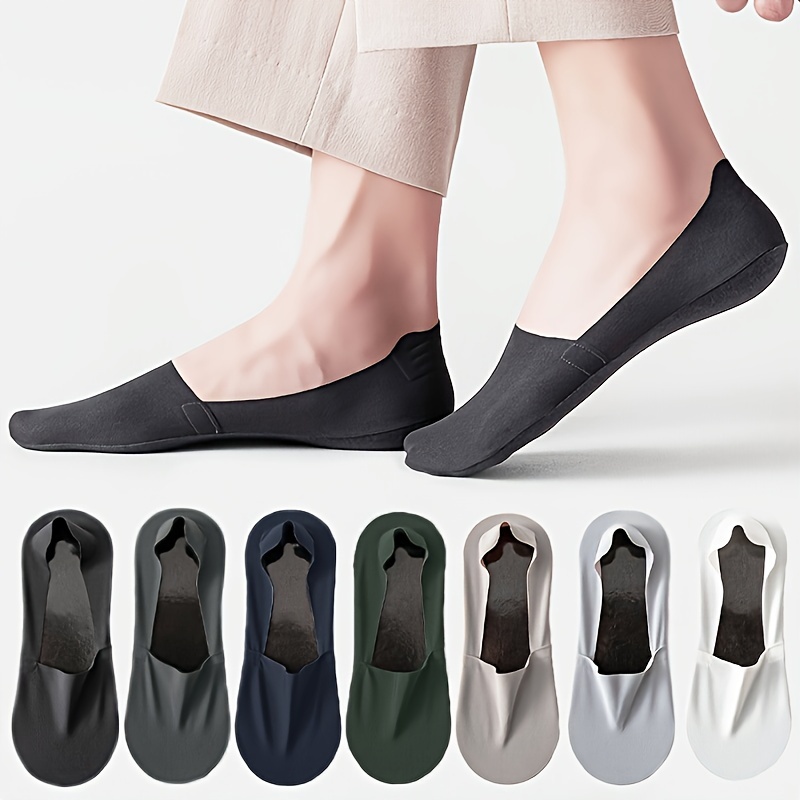 

7 Pairs Of Men's Solid Color Anti Odor & Sweat Absorption Thin Non-slip No-show Socks, Comfy & Breathable Socks, For Daily & Outdoor Wearing, Spring And Summer