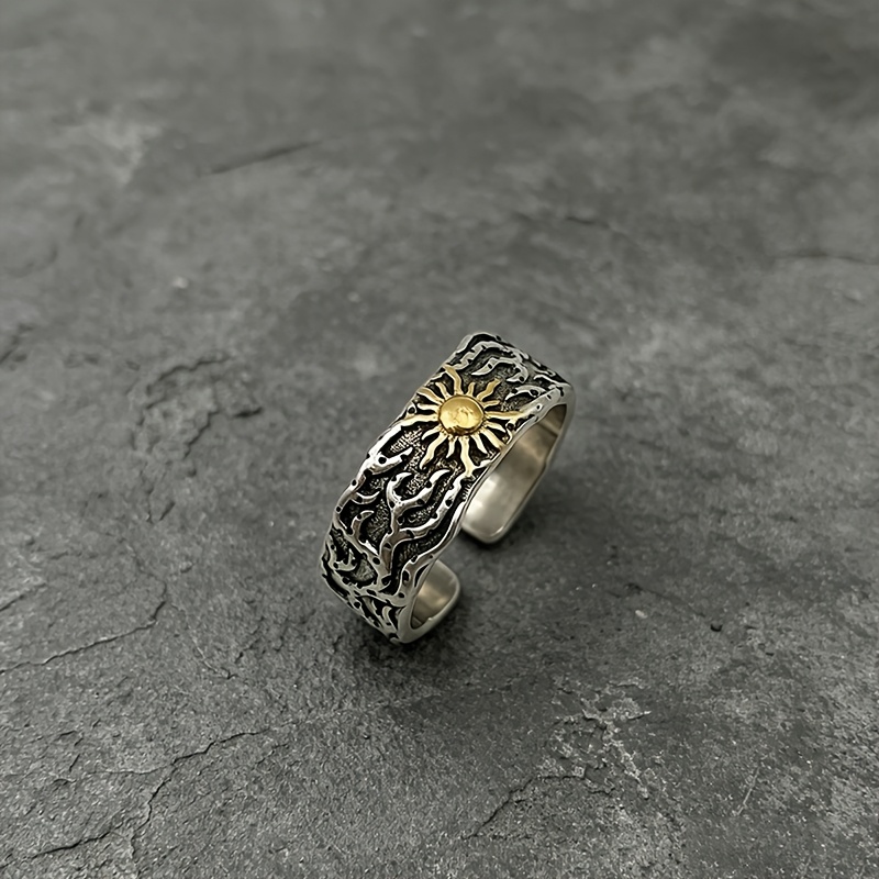 TEMU 1pc Ring, Vintage Sunrise Theme Summer Ring, Unisex Adjustable Open-end Design Ring, Men's Streetwear Hip-hop Jewelry