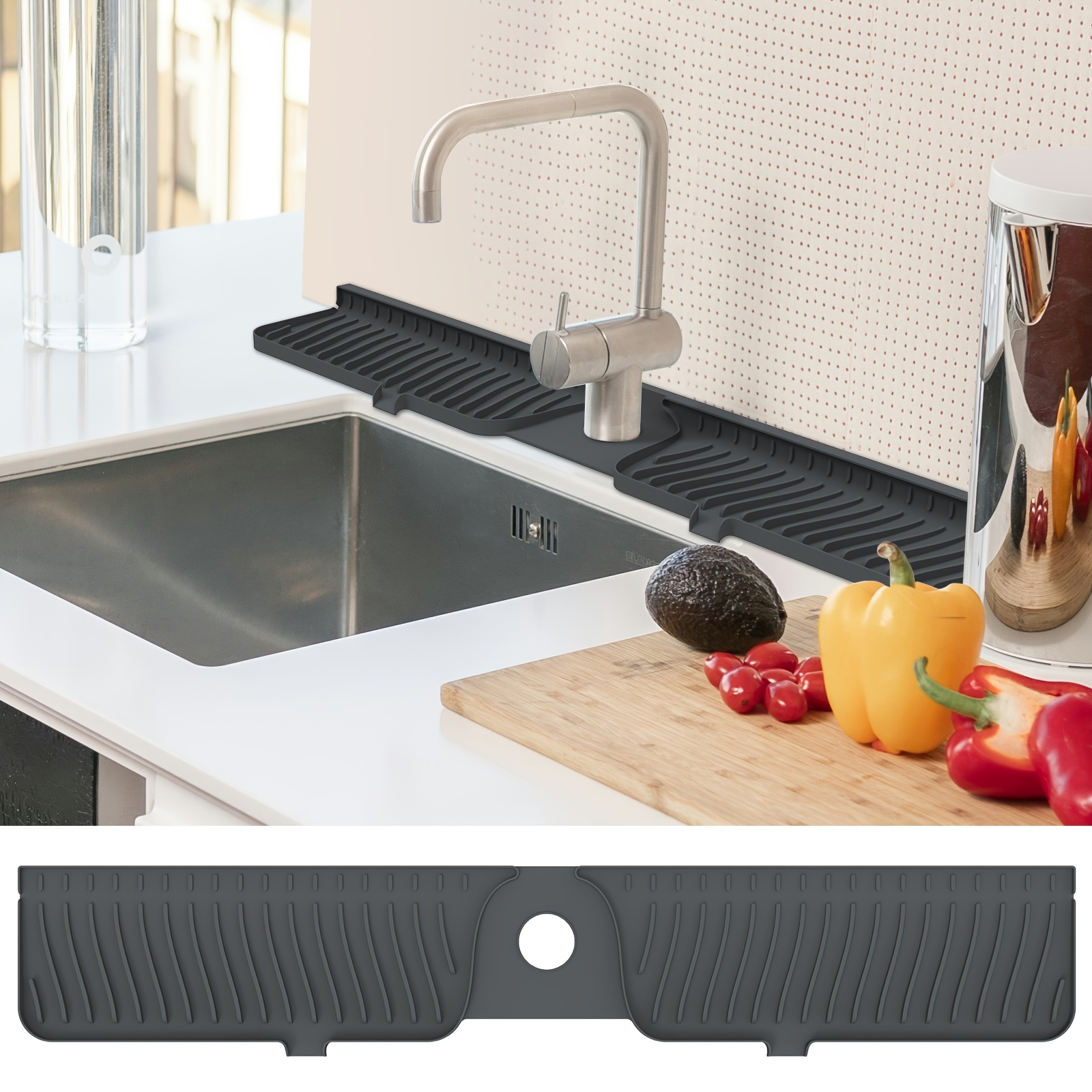 

30 Inch Silicone Sink Guard, Faucet , Countertop Mat For Kitchen Bathroom, Drain Mat, Drip For Faucet Handles