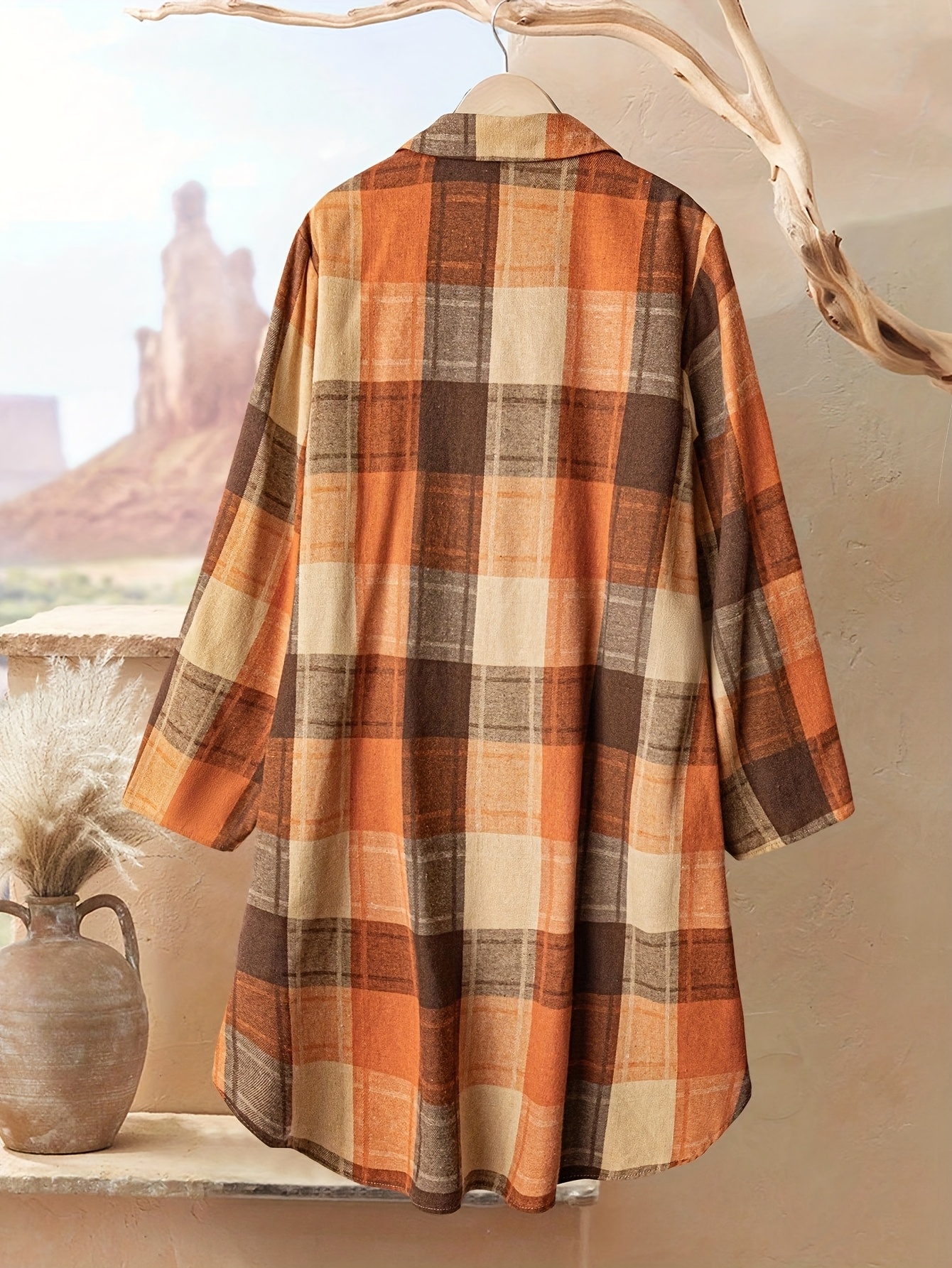plus size brown plaid dress Full Size Plaid Button - Down Maxi Dress Plus Size main image 1