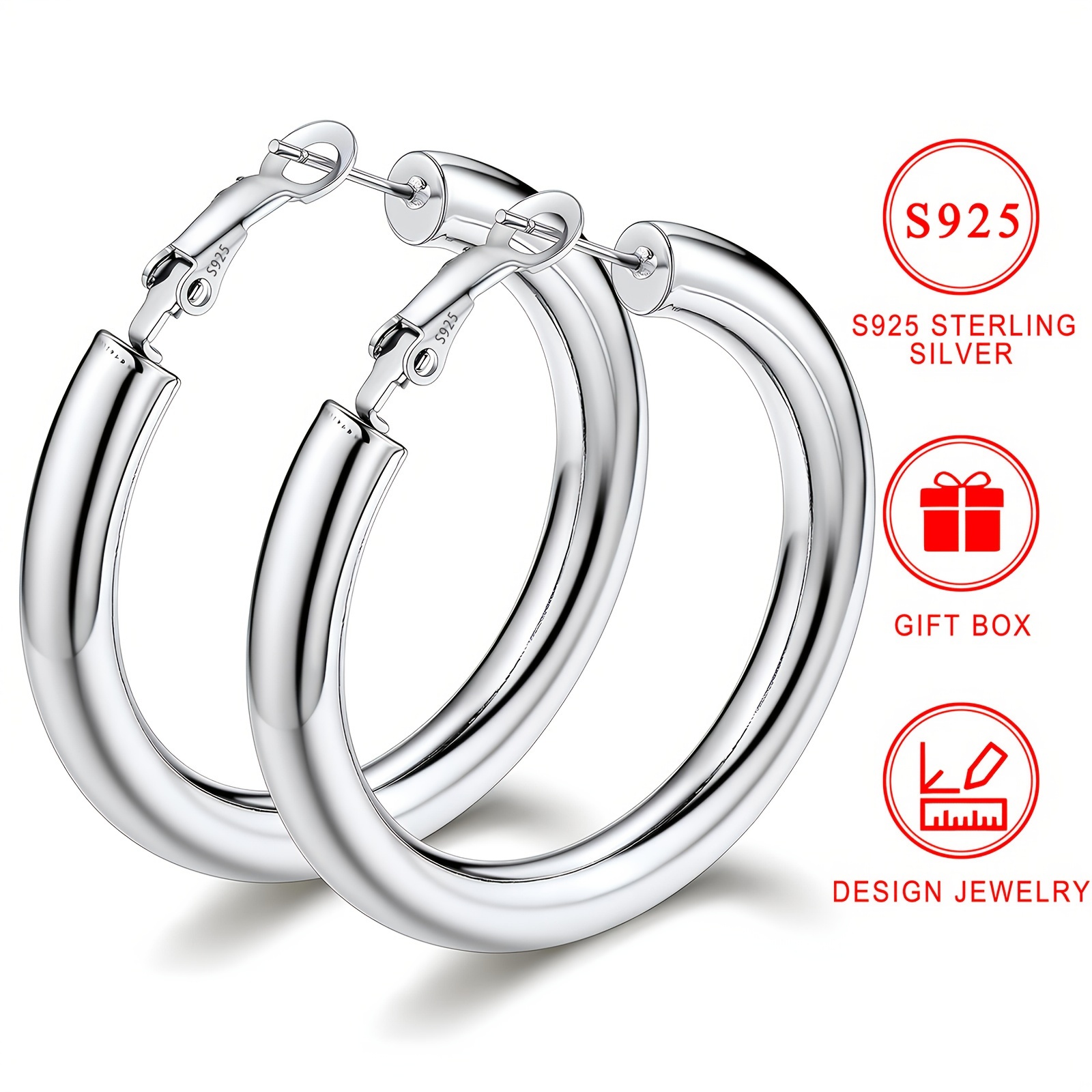 

S925 Sterling Silver Hoop Earrings For Women, Simple , Silver Plated, Nickel-free, Hypoallergenic, Large Infinity Theme, With Gift Box Included For & , Thanksgiving Gift