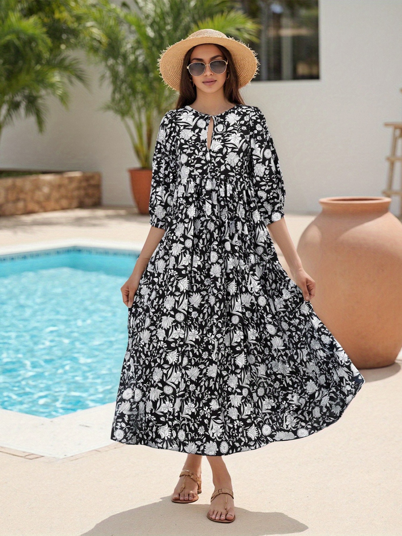 women's floral chiffon maxi dress - elegant v-neck formal & casual dresses,  flowy a-line party wedding outfit, lightweight chiffon for beach, office,  everyday