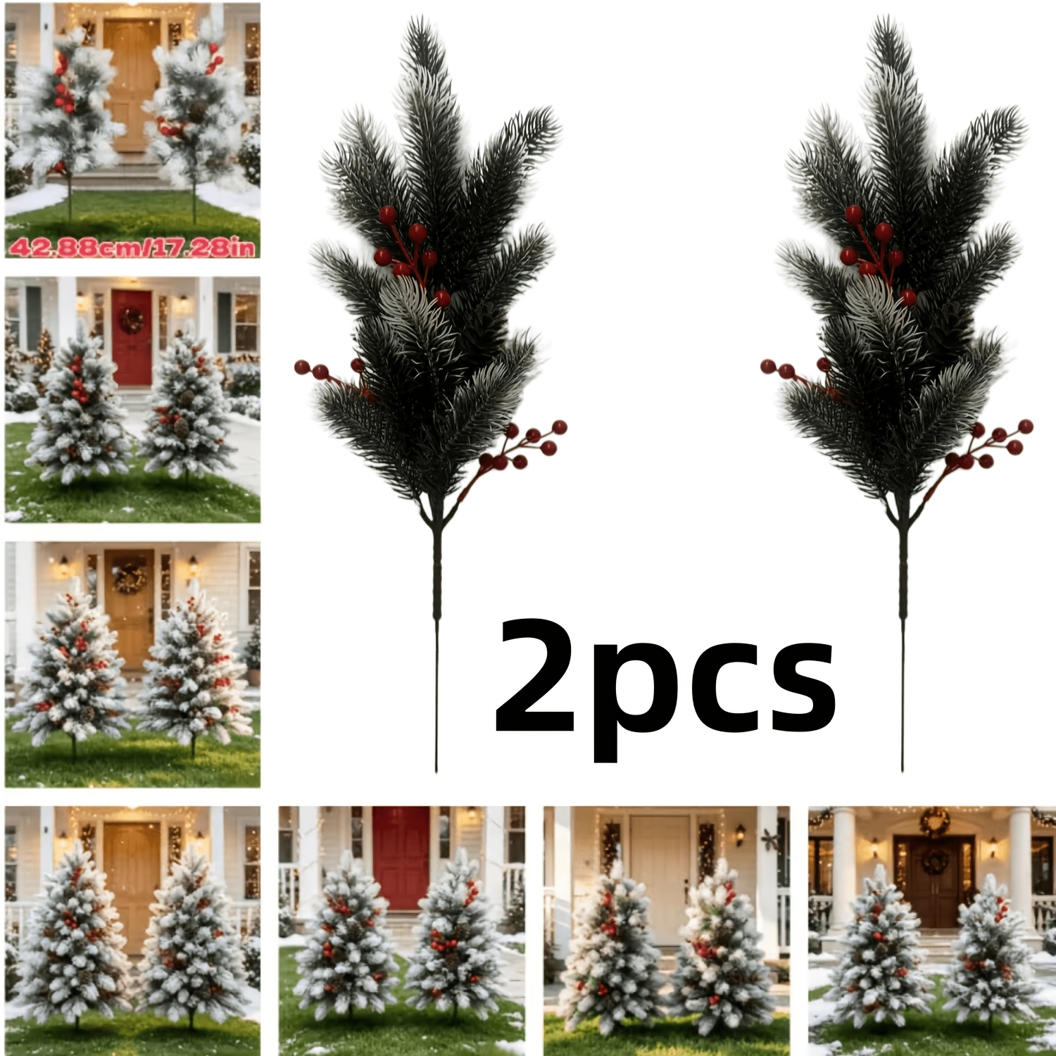 TEMU Extra Large Artificial Shrub Cedar Christmas Tree With Poinsettia Berries And Pine Cones (set Of 2) - Outdoor/indoor Shrub, Suitable For Garden,