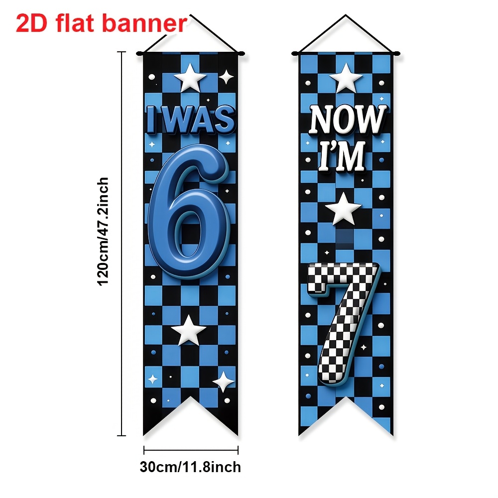 TEMU Pancarta 2D, pancarta 2D, 2 piezas, juego de pancartas de porche para con tema de carreras a cuadros azul y , decoración colgante para puerta de