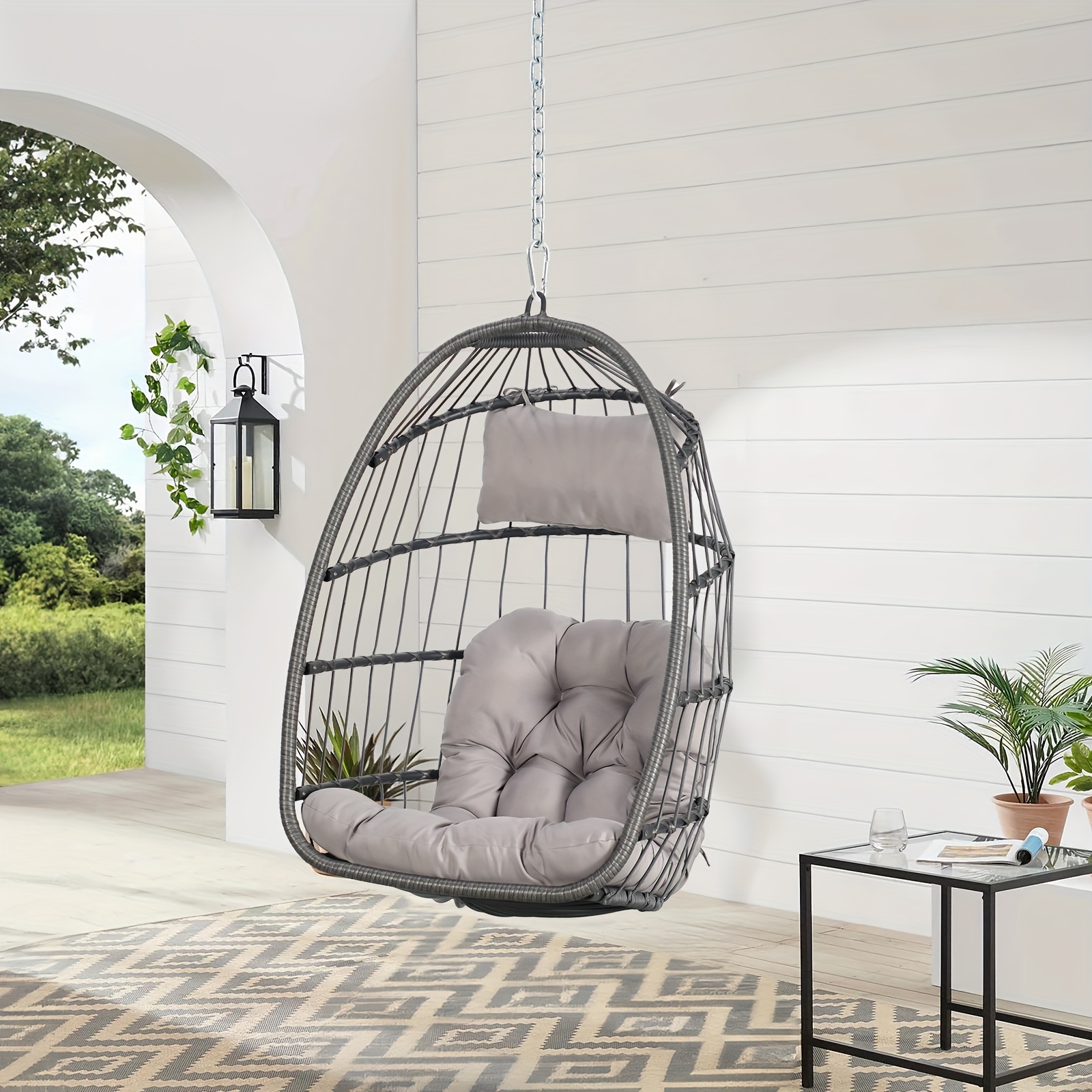 

Oc Indoor Outdoor Egg Swing Chair Without Stand, Patio Wicker Rattan Hanging Chair W/cushion, 350lbs Capacity, All Weather Foldable Chair Basket Chair For Bedroom, Porch