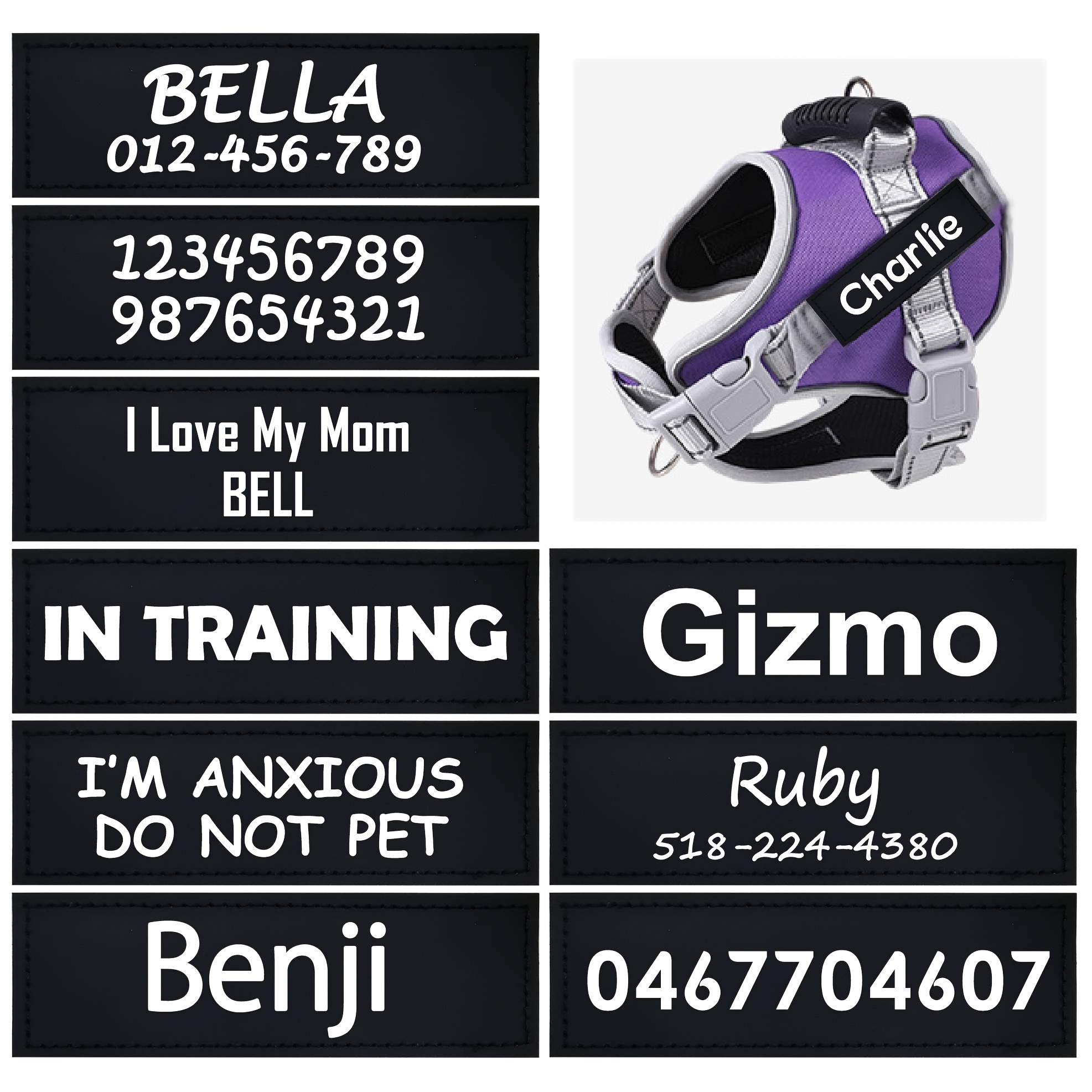 

2pcs/lot Personalized Dog Name Id Tag, Pet Harness Custom Labels Removed Stickers Id Patches, Dog Chest Strap Vest Collar Patches