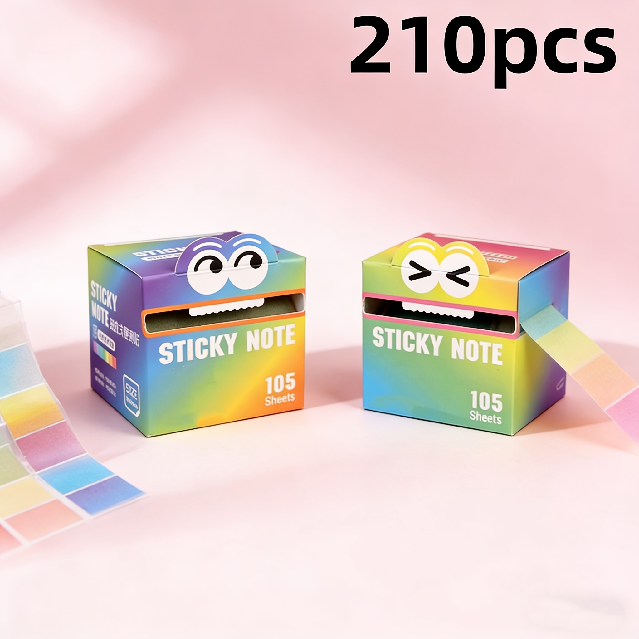 210 Sheets Pearlescent Self-adhesive Note Paper Cute Monster Pattern Transparent Sticky Notes Roll Fun Rainbow Cartoon Notepad Tearable Writing Pages Ideal Back To School Gift For Teachers
