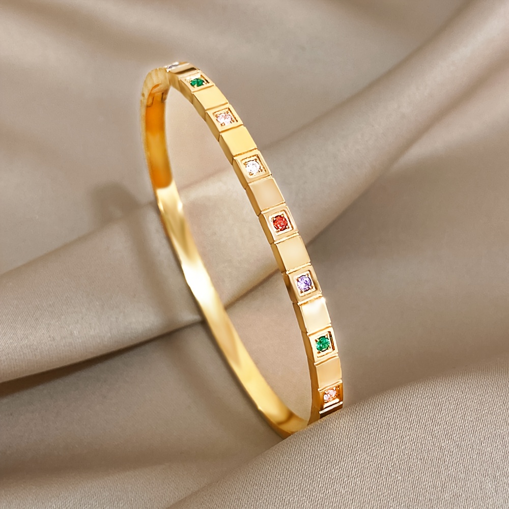 

Elegant Gold-plated Stainless Steel Bracelet With Colorful Cubic Zirconia - Perfect Gift For Men