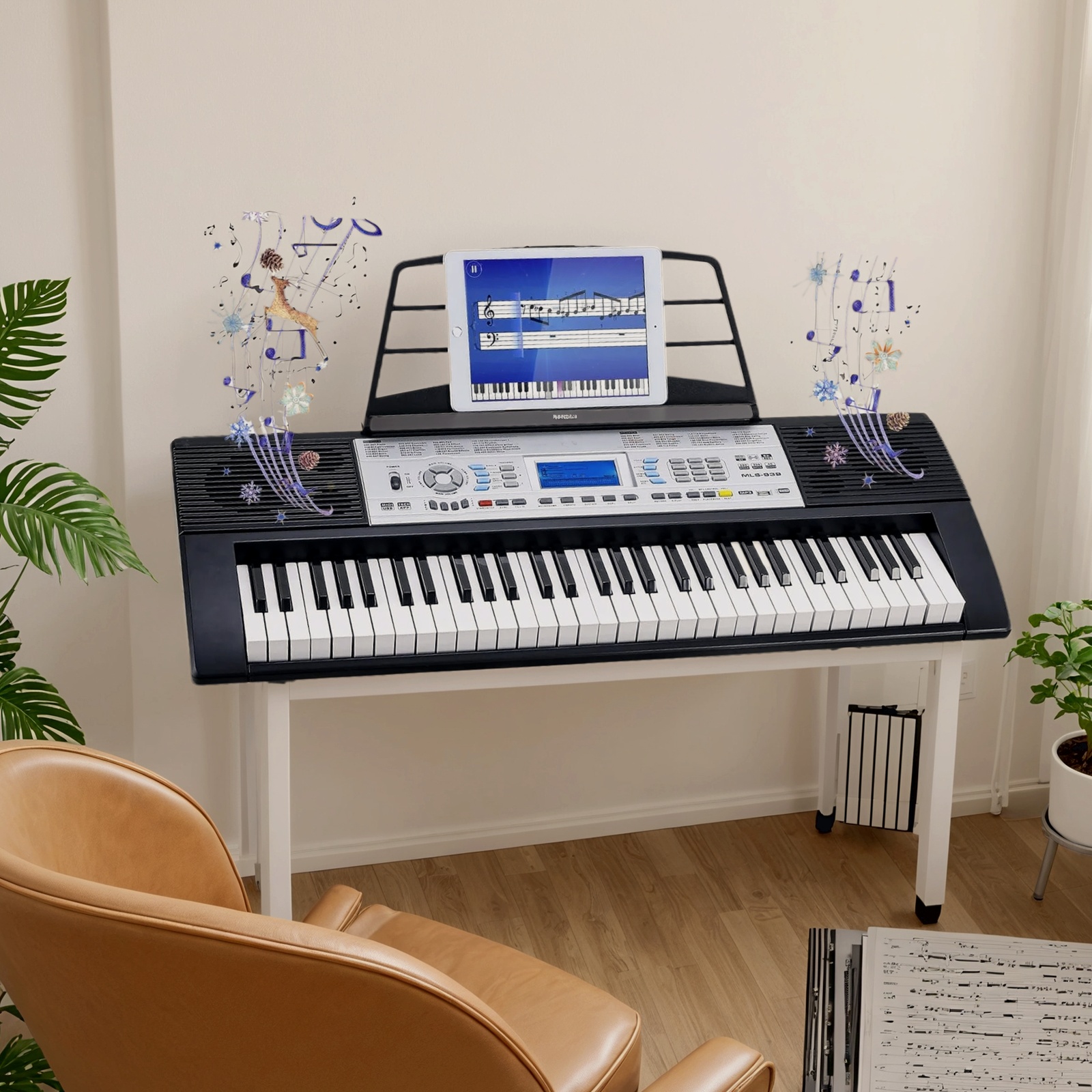 61-Key Full-Sized Digital Piano Keyboard with Built-in Speakers, Recording/Programming, Metronome & Music Stand - Heavy-Duty ABS Construction, 500+ Sounds (Grand Piano, Electric Piano, Drums), 300  , 40 Songs, USB/MIDI - for Home/Studio/Classroom - Compatible with Tablet/Smartphone - Ideal for Beginners & Professionals, Home Practice,  , Reliable Performance, Versatile Instrument, Professional Pianists