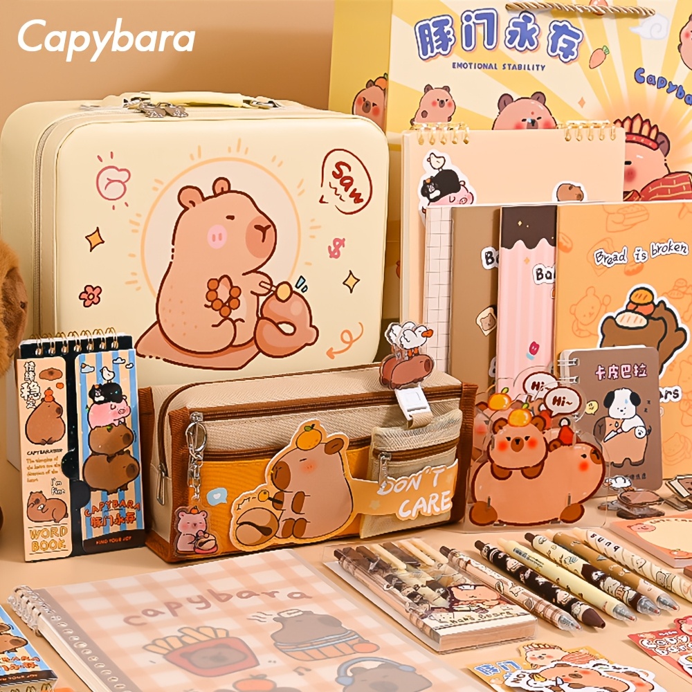 

Capybara Themed Stationery Gift Set (gift Package) With Stickers, Gel Pens, Pencil Case, Stickers And Accessories - Cute Study Pack For Students And