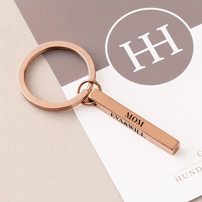 TEMU 1pc Personalized 3d Stereoscopic Keychain, 4-sided Engraved Stainless Ring With Anti-loss Information Tag, Perfect Custom Gift For Father Or