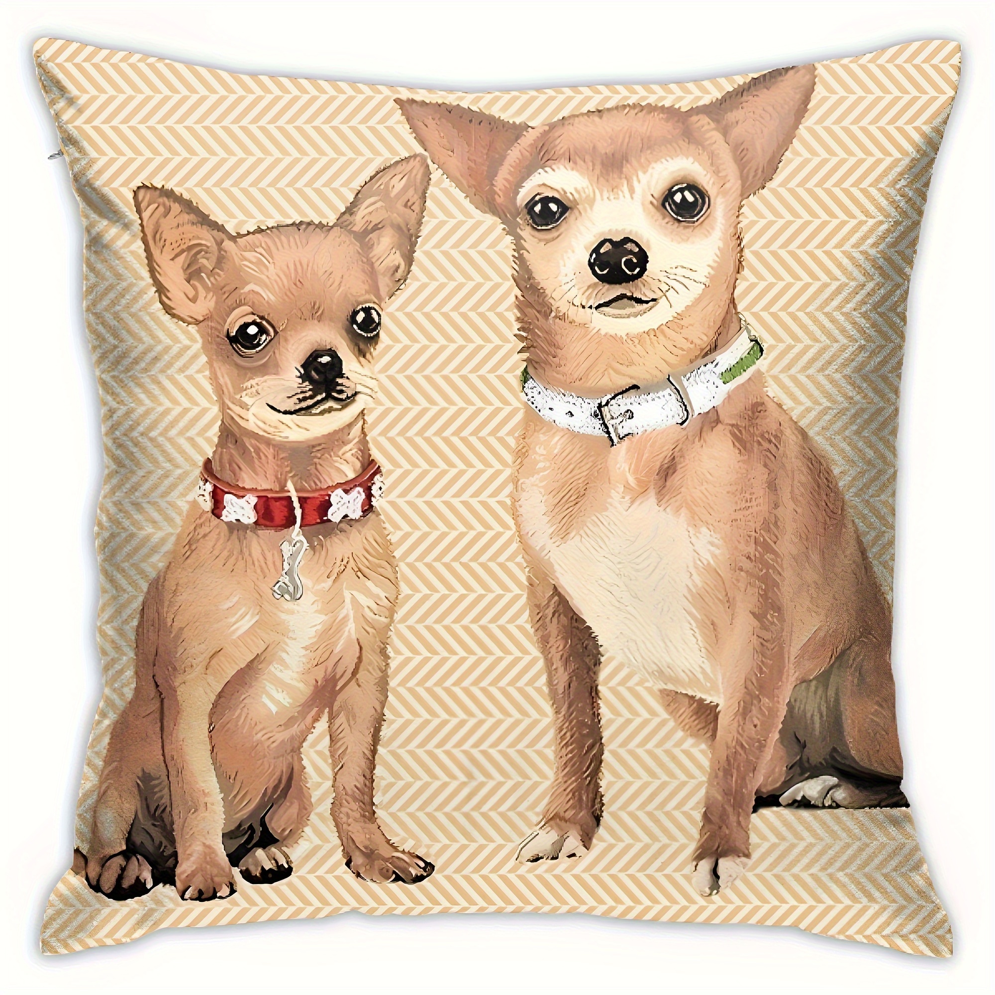 

Farmhouse Chihuahua Dog Plush Pillow Cover, Decorative Pet Animal Throw Cushion Case For Sofa, Bedroom, 1 Piece 18x18 Inch, Age 14+