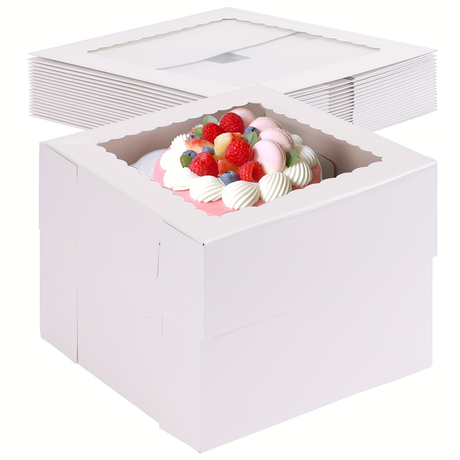 

24 Pcs Cake Boxes With Windows, White Baked Dessert Boxes, Square Cardboard Cake Containers, Used For Weddings, Birthdays, Parties, Bridal Showers, And Holiday Celebrations, 8x8x8 Inches