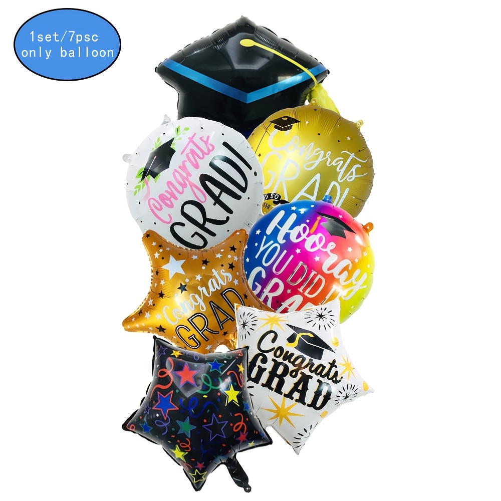 

1 Set Of 7pcs Of Graduation-themed Aluminum Foil Balloons, Self-sealing Balloons For Graduation Party Decorations.