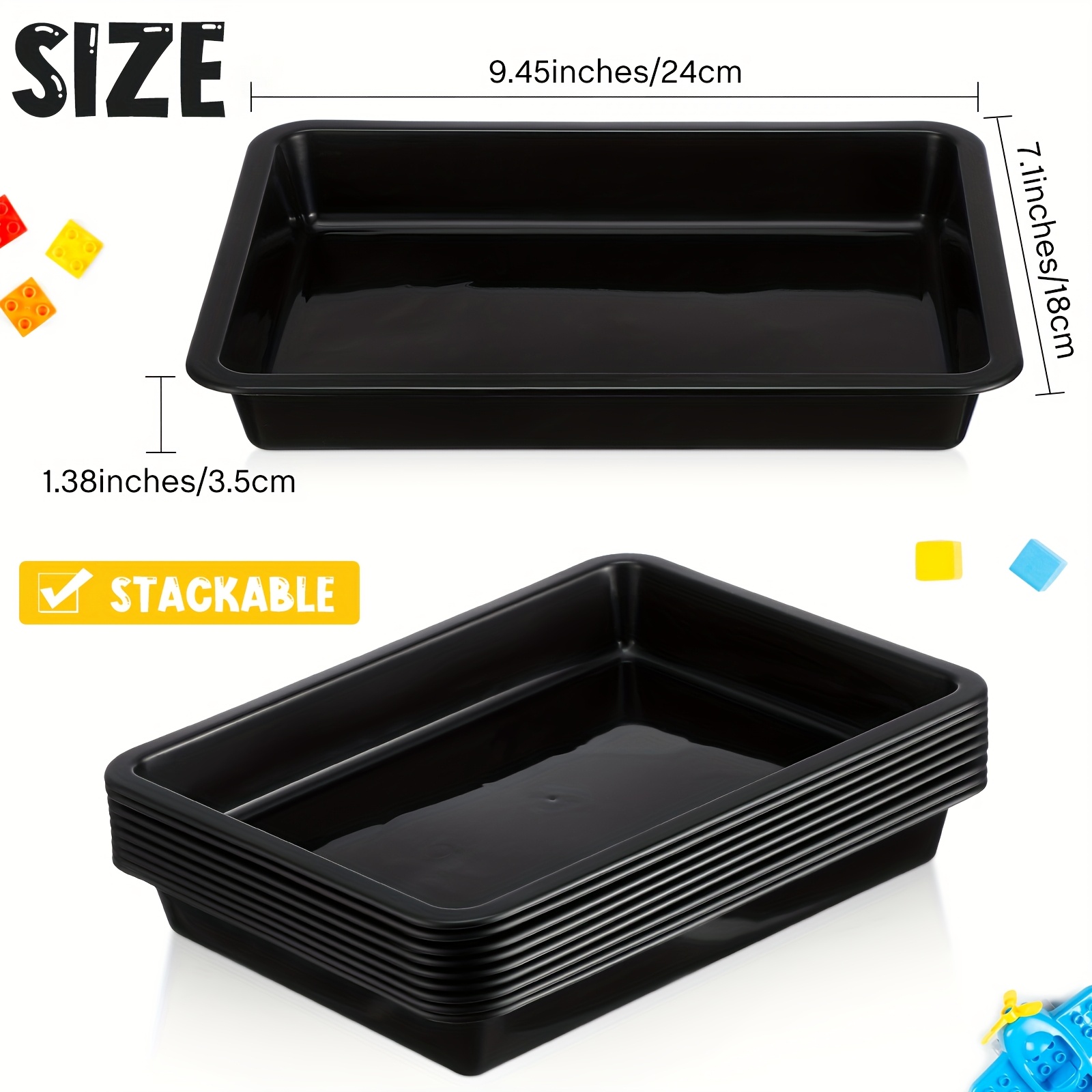 

24pcs Black Plastic Art Trays - Stackable, Shallow Craft Organizer & Serving Tray For Diy Projects, School Supplies, And Home Painting - 9.45 X 7..38 Inches