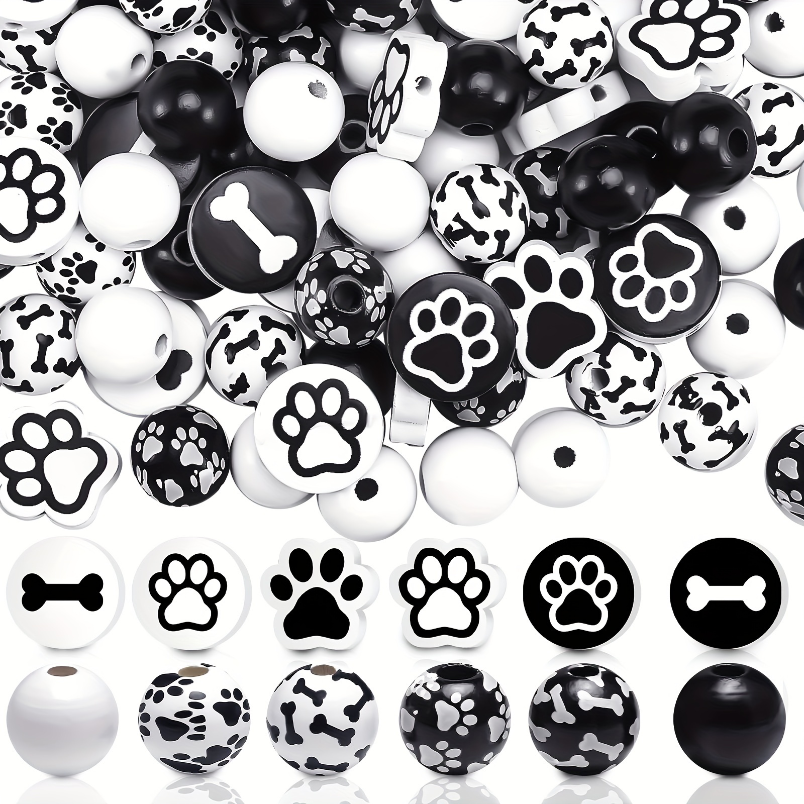 

75pcs Paw Wooden Beads, Dog Paw Footprint Bead, Vintage Black Spacer Bead For Pendant Jewelry Making