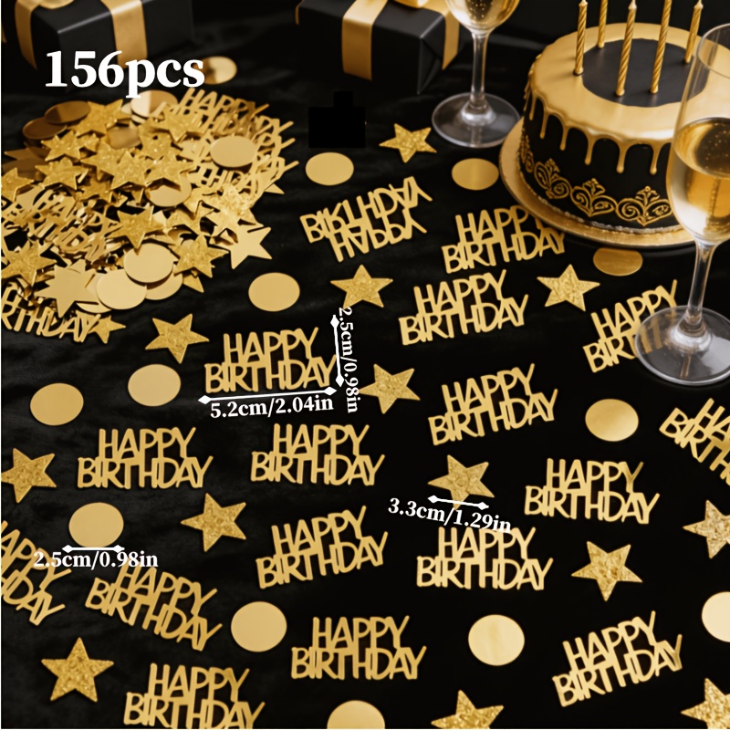 TEMU 156 pièces de dorés pour décoration de fête d'anniversaire, incluant des lettres " Anniversaire", des étoiles à branches, une combinaison
