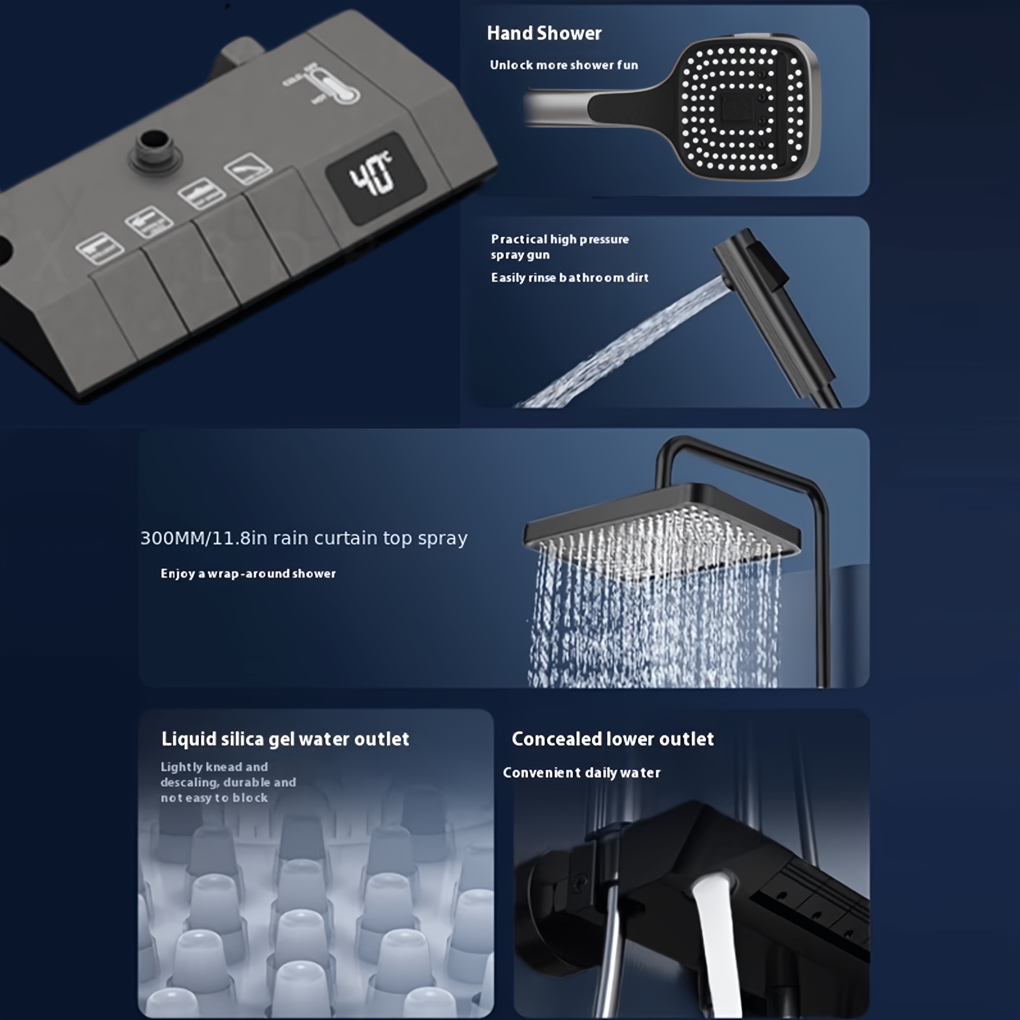 BDBX Matte Black Shower System with Square Rain Shower Head