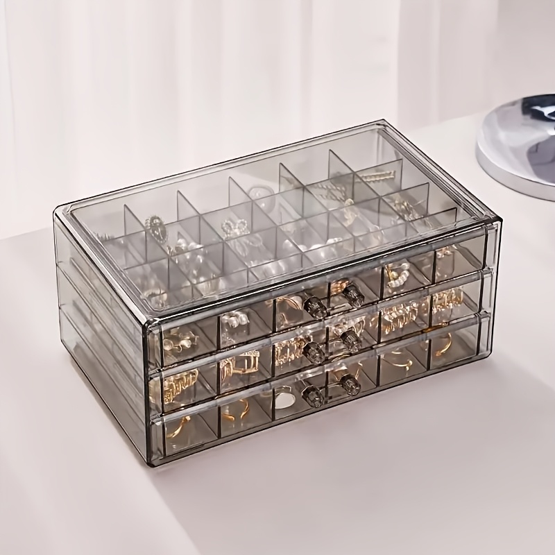 1pc 3 tier 72 compartment jewelry organizer box large capacity drawer style storage for earrings necklaces bracelets crafts seeds dustproof desktop container with polished   jewelry boxe Product details 3