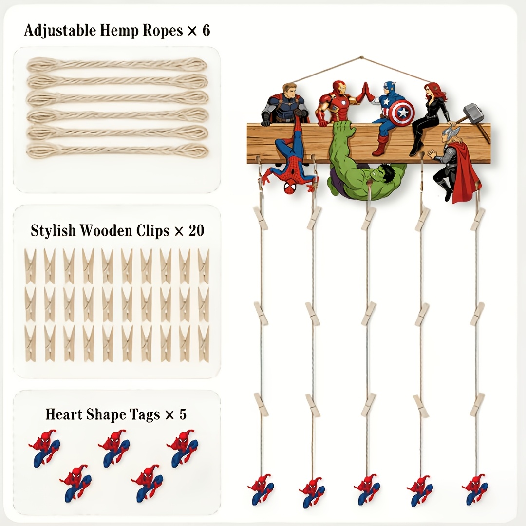 Image of Superhero Wall Decor, -man Pendant, Holiday Decoration Wooden Hanging Picture Display Set, Suitable For Christmas, Hanukkah, New Year, Thanksgiving, And Wedding Celebrations - No Power Required