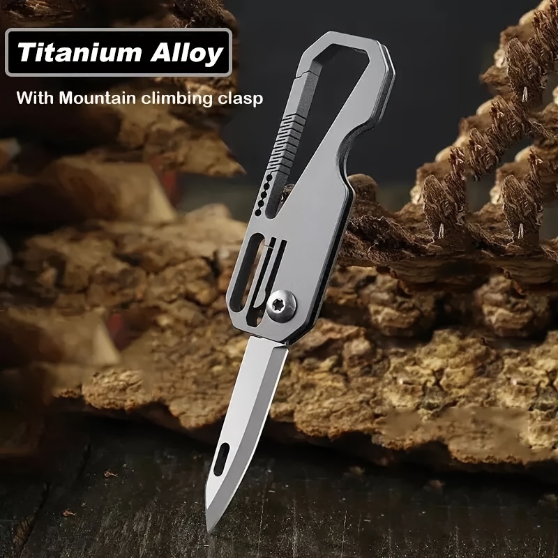1pc Mini Titanium Alloy Folding Knife On Keychain Lightweight