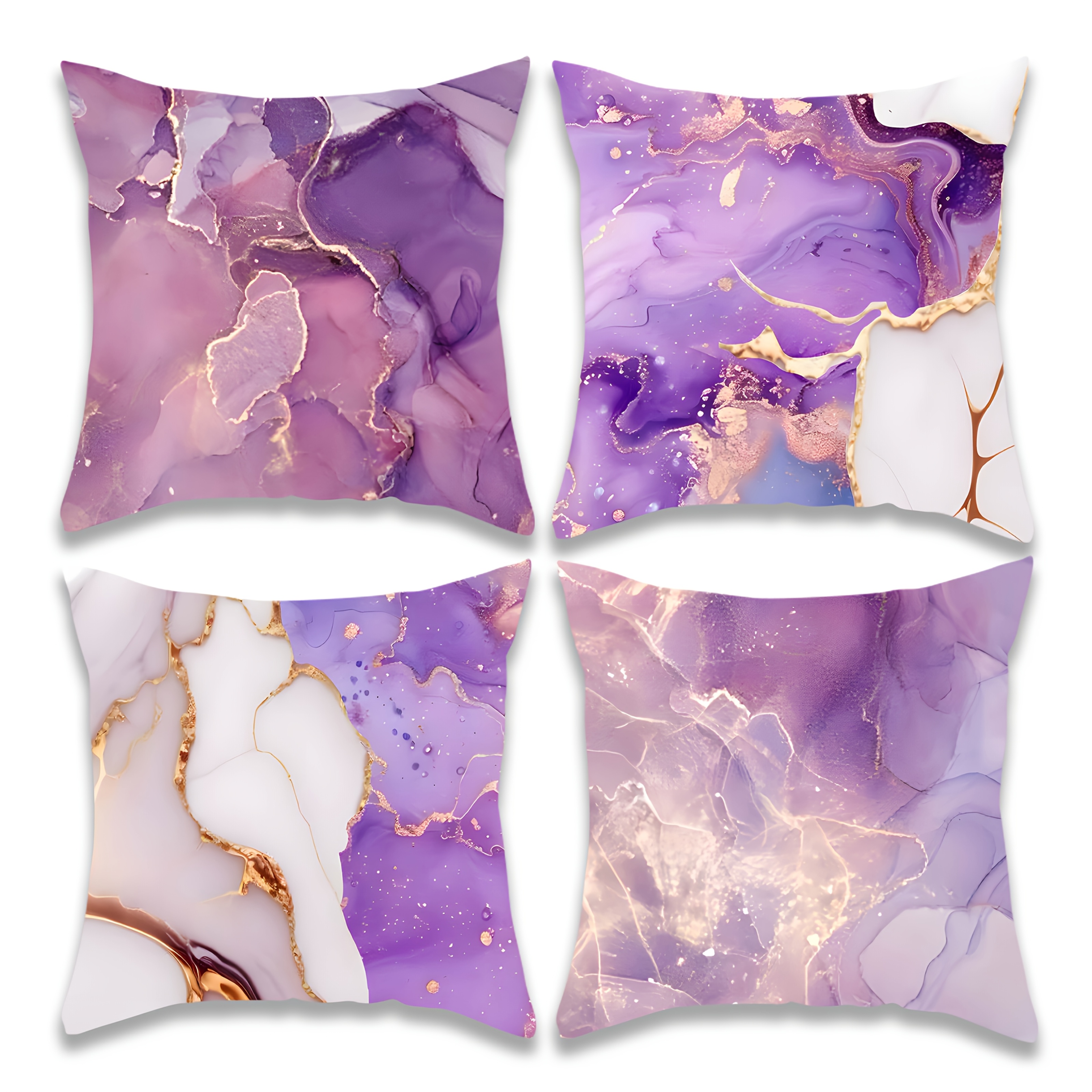 TEMU 4 Cuscini Decorativi Con Stampa Di Viola Elegante, 18x18 Pollici - Design Moderno Francese Con Bordo , Lavabile In Lavatrice, Chiusura Con