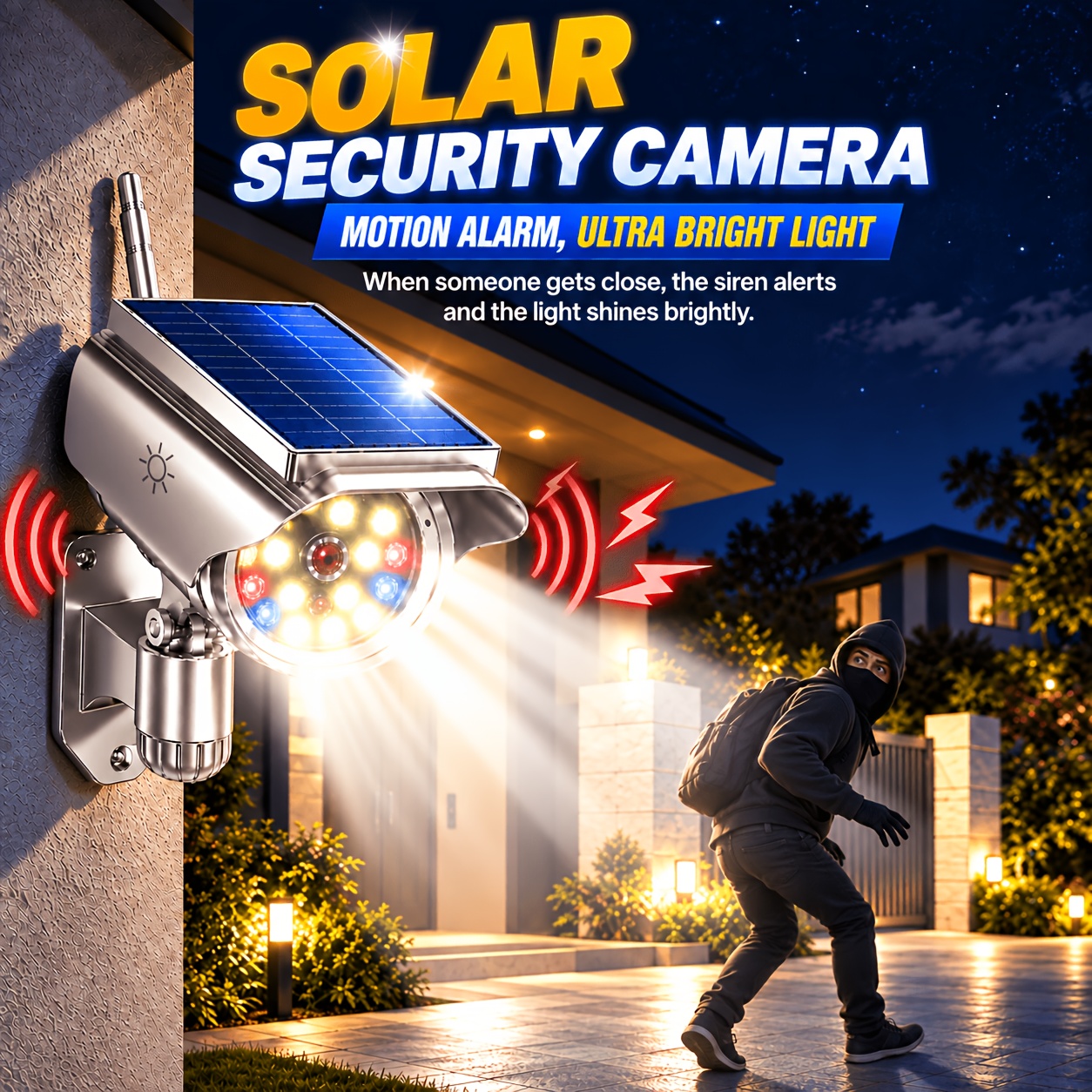 TEMU Outdoor Solar-powered Realistic Simulation Surveillance Light Strips, Usb Rechargeable, With Sensors, Suitable For Commercial And Residential