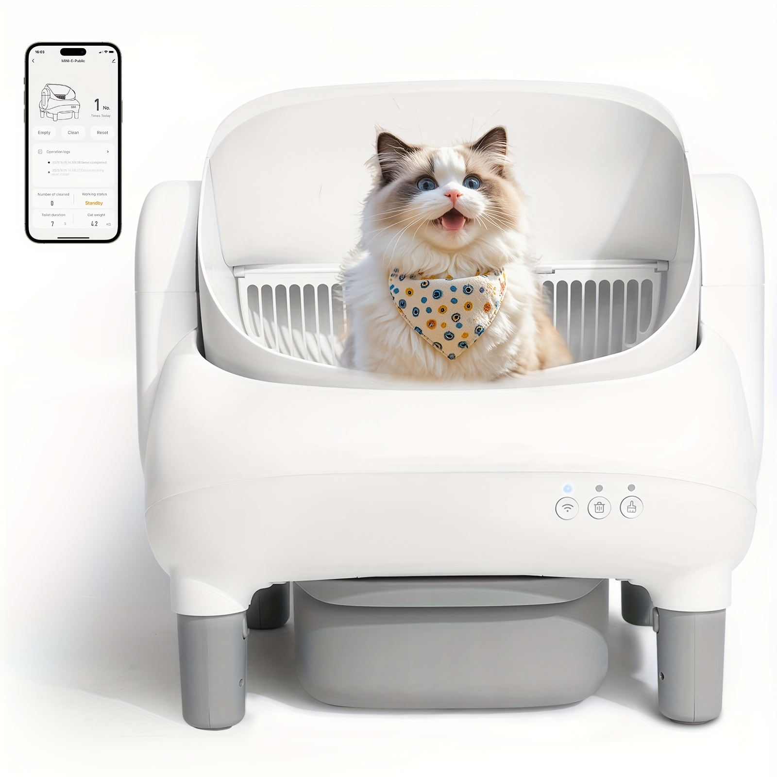 TEMU Automatic Cat Litter Box, 95l Large Capacity | Removable And Washable Inner Tray | Suitable For Multiple Cats | App-controlled | Built-in Safety