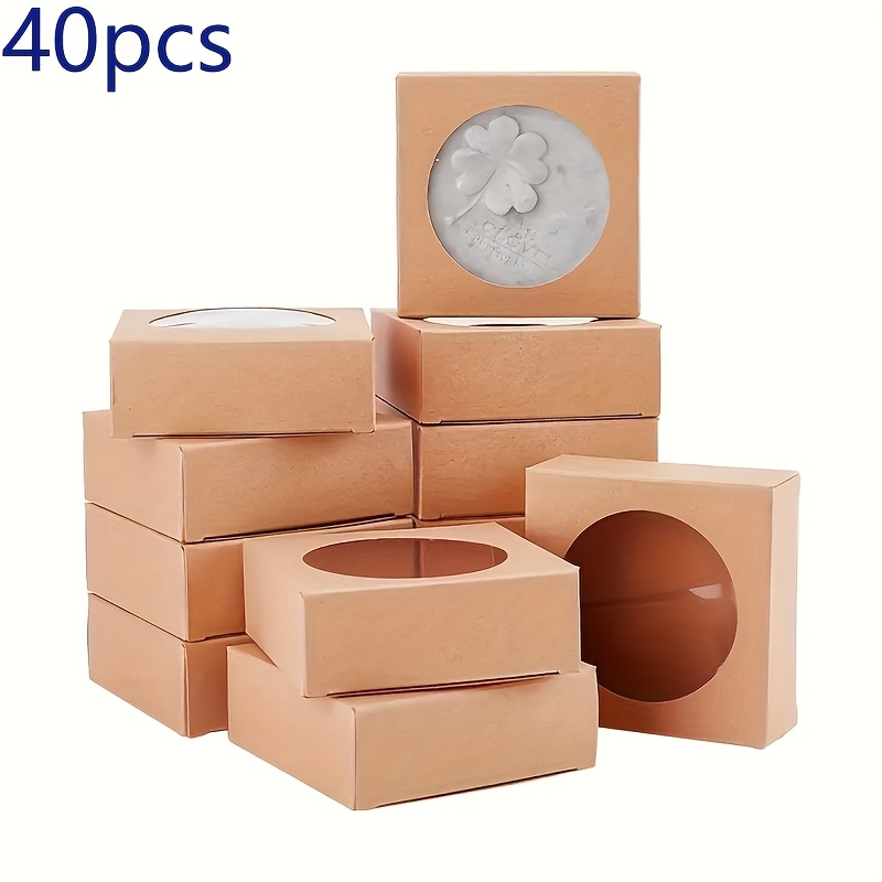 TEMU Cadeau pour Elle/Lui - Lot de 40 boîtes cadeaux en papier , fenêtre ronde transparente, emballage carré pliable pour présentoir à bijoux,
