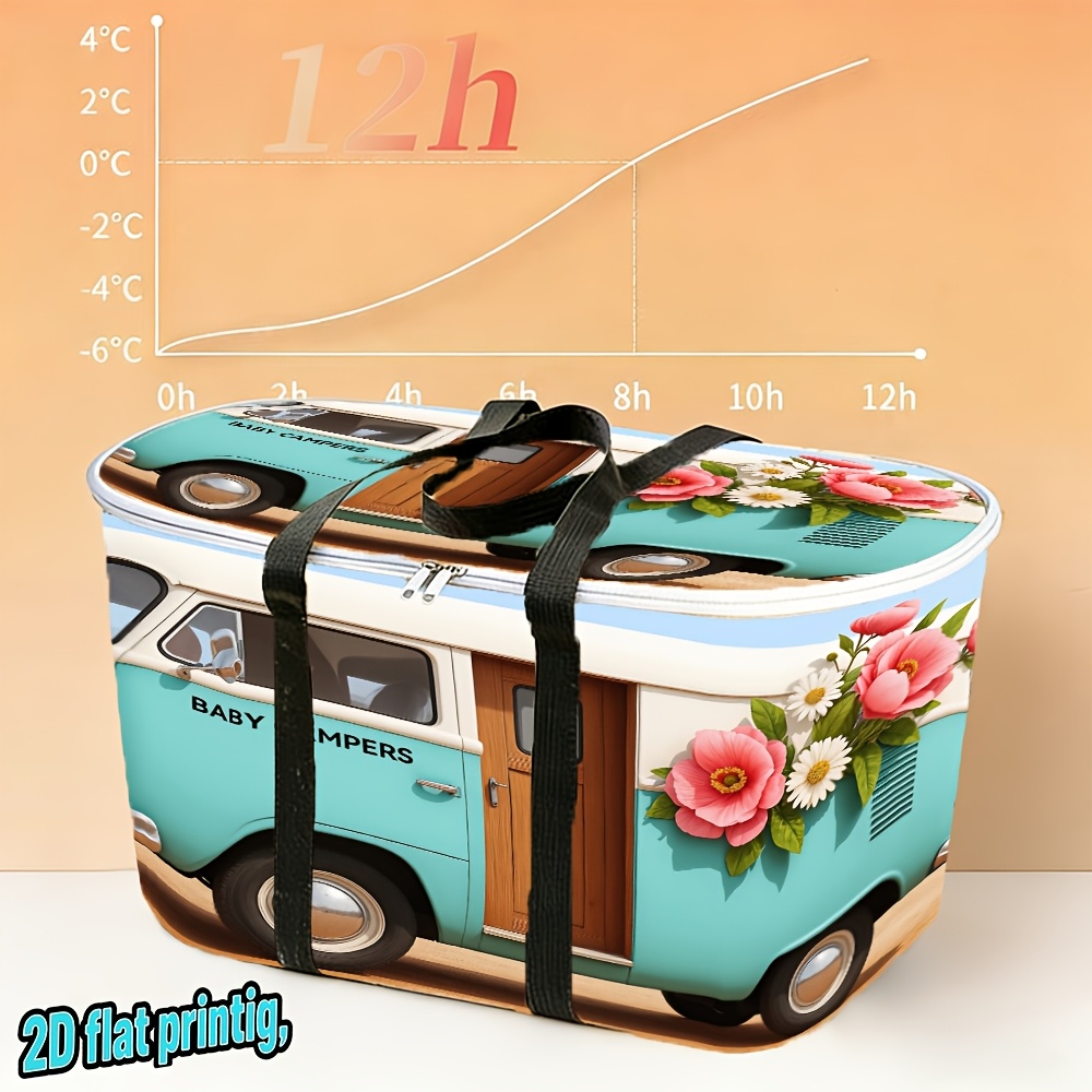 1pc 27l Large Reusable Insulated Cooler Bag, Floral Journey, Printed Insulated Tote Bag With Aluminum Film Cold & Fresh Preservation - Stylish & Reusable For Shopping & Daily Use, Non-food Contact