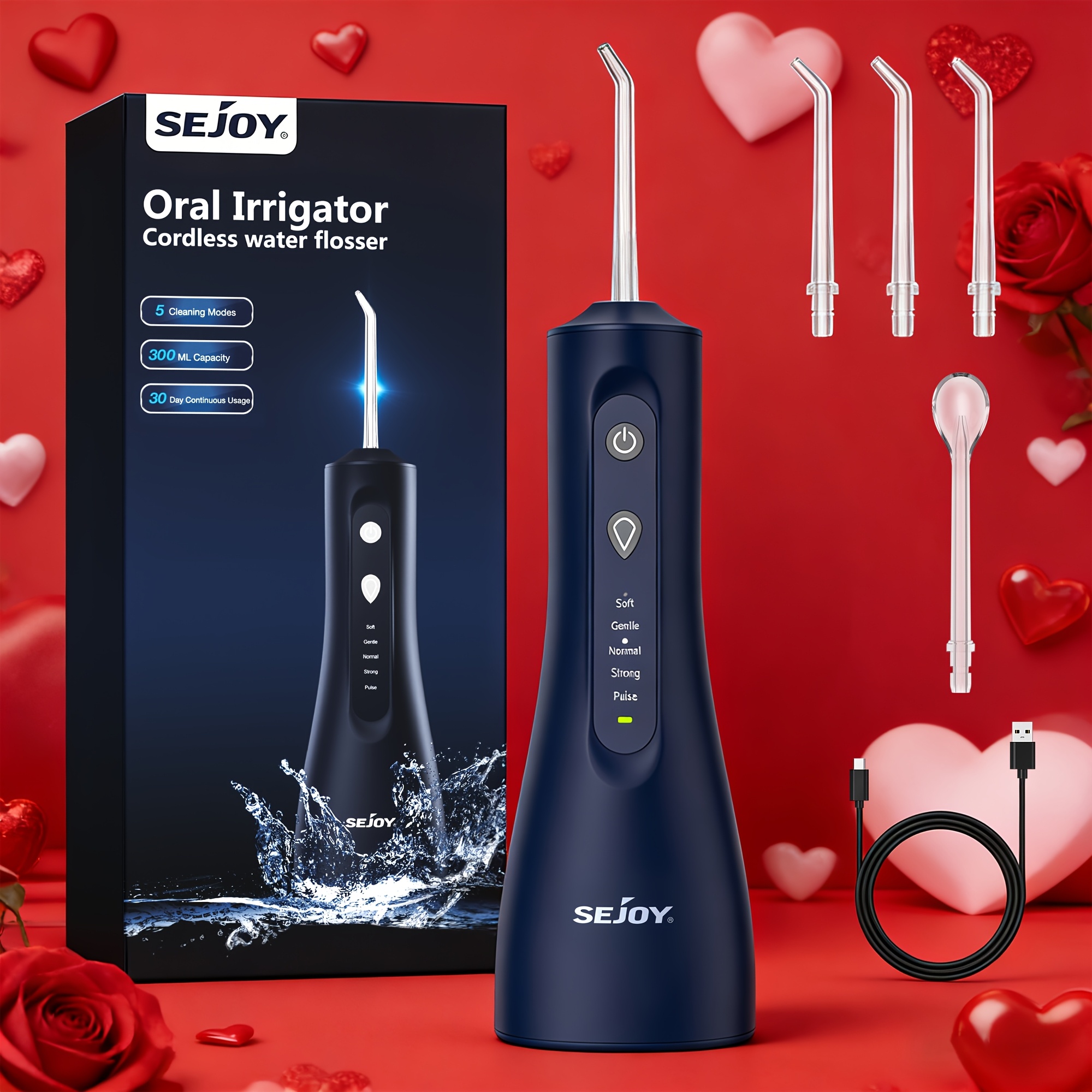 portable cordless rechargeable oral irrigator water dental flosser suitable for   4   with 5 jet tips powerful battery teeth cleaner for cleaning irrigation device for the oral care