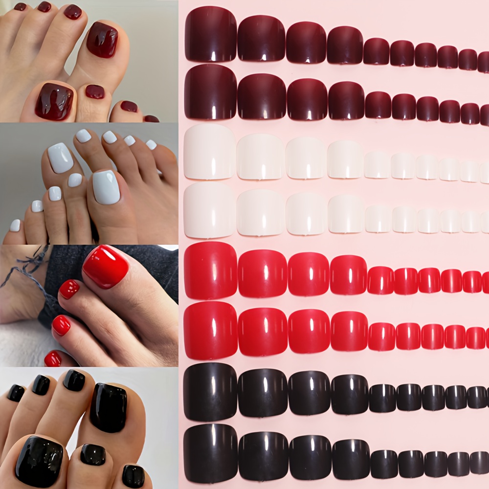 

96pcs Toe Set - False Toenails In , Red, And Tones Storage Box